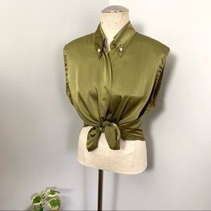 Vintage Olive Green Sleeveless Blouse (M)